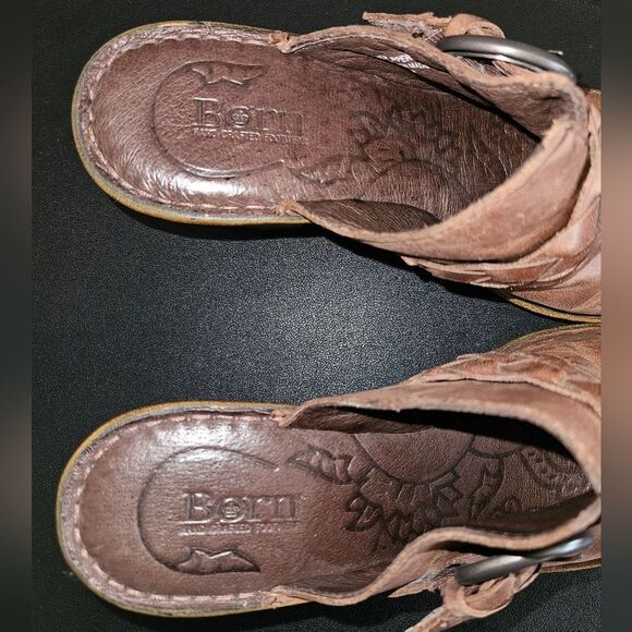 Born Brown Leather Braided Buckle Platform Slip -On Clog Size 9 - Picture 6 of 9